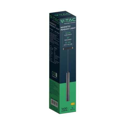 Oprawa Zwieszana Szynosystem Magnetyczny 48V V-TAC 15W LED 30st Czarna VT-4214 3000K 1600lm 3 Lata Gwarancji