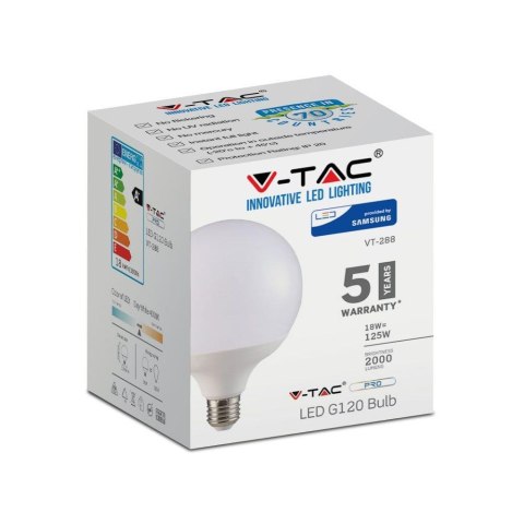 Żarówka LED V-TAC SAMSUNG CHIP 18W E27 Kula Glob G120 VT-288 4000K 2000lm 5 Lat Gwarancji Żarówka LED V-TAC SAMSUNG CHIP 18W E27 Kula Glob G120 VT-288 4000K 2000lm 5 Lat Gwarancji