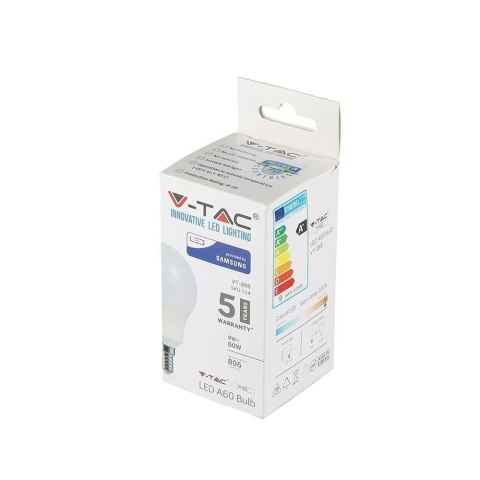 Żarówka LED V-TAC SAMSUNG CHIP 9W E14 Kulka VT-269 3000K 806lm 5 Lat Gwarancji Żarówka LED V-TAC SAMSUNG CHIP 9W E14 Kulka VT-269 3000K 806lm 5 Lat Gwarancji