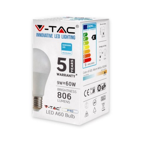 Żarówka LED V-TAC SAMSUNG CHIP 9W E27 A60 VT-210 4000K 806lm 5 Lat Gwarancji Żarówka LED V-TAC SAMSUNG CHIP 9W E27 A60 VT-210 4000K 806lm 5 Lat Gwarancji