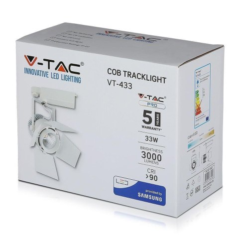 Oprawa 33W LED V-TAC Szynosystem 3F SAMSUNG CHIP CRI90+ Biała VT-433-W 5000K 2640lm 5 Lat Gwarancji Oprawa 33W LED V-TAC Szynosystem 3F SAMSUNG CHIP CRI90+ Biała VT-433-W 5000K 2640lm 5 Lat Gwarancji