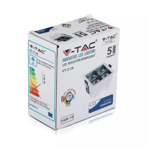 Oprawa V-TAC Downlight SAMSUNG CHIP 16W UGR19 CRI90+ 36st VT-2-16-1 2700K 1280lm 5 Lat Gwarancji