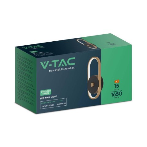 Kinkiet Ścienny V-TAC 15W LED Czarny+Stare Złoto IP54 VT-1191 3000K 1650lm