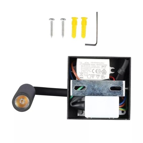 Oprawa LED V-TAC 3W Kinkiet Hotel Łóżko Czarny VT-2903 3000K 180lm 3 Lata Gwarancji