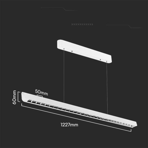 Oprawa V-TAC LED Linear SAMSUNG CHIP LIFUD Driver 36W 60st CCT Zwieszana 120cm Biała VT-7-36 3000K-4000K-6400K 2880lm 5 Lat Gwar