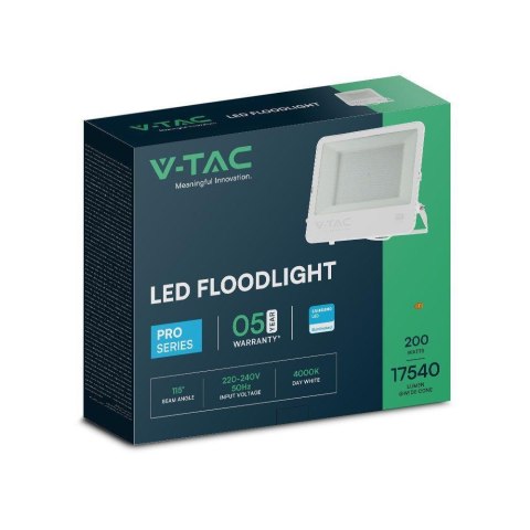 Projektor LED V-TAC 200W 100Lm/W Przewód 1mb SAMSUNG CHIP Biały VT-44204 4000K 17540lm 5 Lat Gwarancji