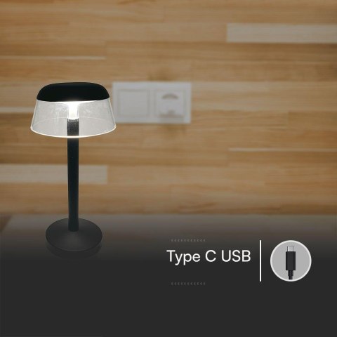 Lampka Biurkowa Nocna V-TAC 3W LED 28cm Ładowanie USB Ściemnianie Czarna VT-75002 3000K-6000K 110lm