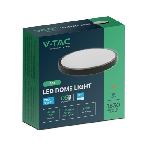 Plafon V-TAC 18W LED SAMSUNG CHIP Okrągły 25cm Natynkowy IP44 Czarny VT-8618B 3000K 1830lm 5 Lat Gwarancji