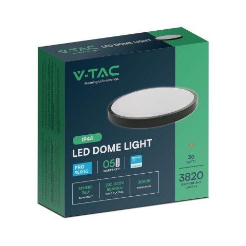 Plafon V-TAC 36W LED SAMSUNG CHIP Okrągły 35cm Natynkowy IP44 Czarny VT-8630B 6500K 3820lm 5 Lat Gwarancji
