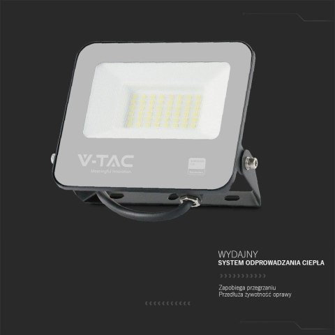 Projektor LED V-TAC 30W 100Lm/W Przewód 1mb SAMSUNG CHIP Czarny VT-44035 3000K 2505lm 5 Lat Gwarancji