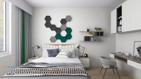 Panel akustyczny ścienny 3d WallMarket, Dekoracja ścienna 3d, Heksagon szary 32 x 27,7 x 3,5 cm