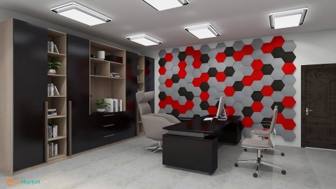Panel akustyczny ścienny 3d WallMarket, Dekoracja ścienna 3d, Heksagon szary 32 x 27,7 x 3,5 cm
