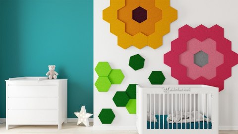 Miękki panel ścienny piankowy 3d WallMarket, Panel dekoracyjny wygłuszający 3d, Heksagon złoty 32 x 27,7 x 2,5 cm