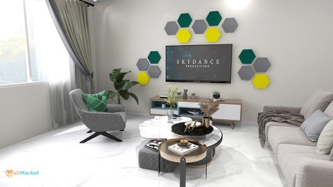 Miękki panel ścienny piankowy 3d WallMarket, Panel dekoracyjny wygłuszający 3d, Heksagon złoty 32 x 27,7 x 2,5 cm
