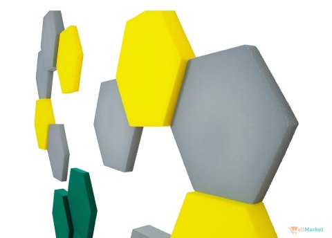 Miękki panel ścienny piankowy 3d WallMarket, Panel dekoracyjny wygłuszający 3d, Heksagon złoty 32 x 27,7 x 2,5 cm