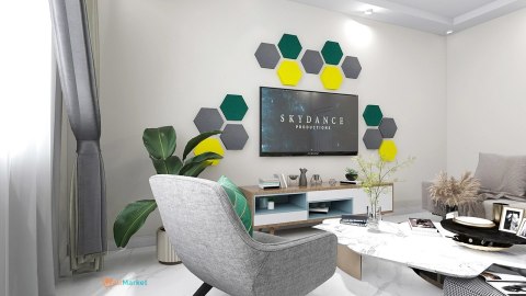Panel akustyczny ścienny 3d WallMarket, Dekoracja ścienna 3d, Heksagon turkusowy 32 x 27,7 x 3,5 cm