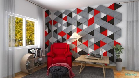 Panel akustyczny ścienny 3d WallMarket, Dekoracja ścienna 3d, Trójkąt czerwony 32 x 27,7 x 3,5 cm