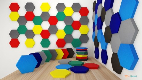 Panel akustyczny ścienny 3d WallMarket, Dekoracja ścienna 3d, Heksagon cukierkowy róż 32 x 27,7 x 4,5 cm