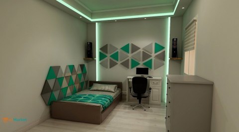 Panel akustyczny ścienny 3d WallMarket, Dekoracja ścienna 3d, Trójkąt jasnoróżowy 32 x 27,7 x 4,5 cm