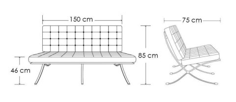 Sofa dwuosobowa BARCELON PRESTIGE PLUS biała - włoska skóra naturalna, stal Sofa dwuosobowa BARCELON PRESTIGE PLUS biała - włoska skóra naturalna, stal