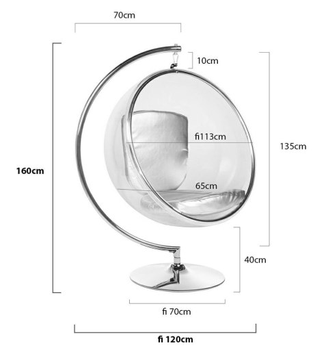 Fotel BUBBLE STAND poduszka biała - podstawa chrom, korpus akryl, poduszka ekoskóra Fotel BUBBLE STAND poduszka biała - podstawa chrom, korpus akryl, poduszka ekoskóra