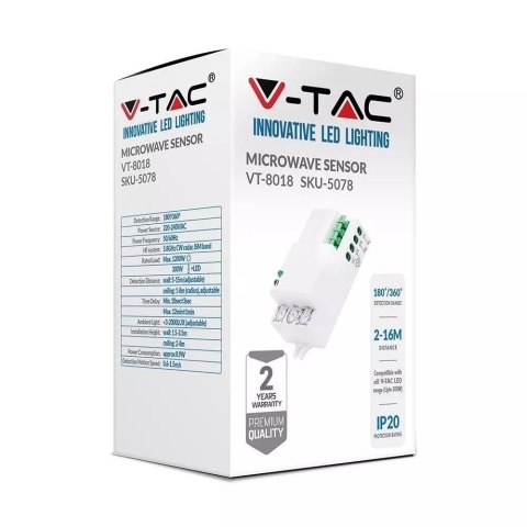 Czujnik Ruchu Mikrofalowy V-TAC VT-8018 Czujnik Ruchu Mikrofalowy V-TAC VT-8018