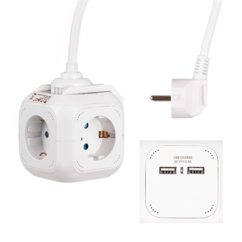 Przedłużacz Kostka 4 gniazda 2 gniazda USB 1.55MM 1.4M V-TAC VT-1154-2 Przedłużacz Kostka 4 gniazda 2 gniazda USB 1.55MM 1.4M V-TAC VT-1154-2