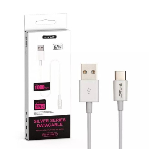 Przewód USB V-TAC Typ C 1M Biały Seria Srebrna VT-5322 Przewód USB V-TAC Typ C 1M Biały Seria Srebrna VT-5322