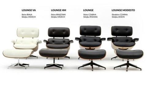 Fotel LOUNGE biały / orzech z podnóżkiem