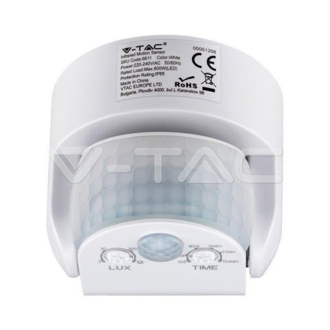 Czujnik Ruchu V-TAC Ścienny Biały 180st/360st IP65 VT-8093 Czujnik Ruchu V-TAC Ścienny Biały 180st/360st IP65 VT-8093