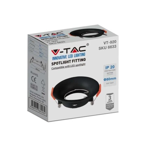 Oczko V-TAC GU10 Wpuszczane Okrągłe Czarne VT-920 3 Lata Gwarancji Oczko V-TAC GU10 Wpuszczane Okrągłe Czarne VT-920 3 Lata Gwarancji