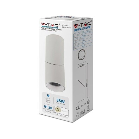 Oprawa V-TAC Aluminiowa GU10 Okrągła Natynkowa Tuba Biała VT-804 3 Lata Gwarancji Oprawa V-TAC Aluminiowa GU10 Okrągła Natynkowa Tuba Biała VT-804 3 Lata Gwarancji