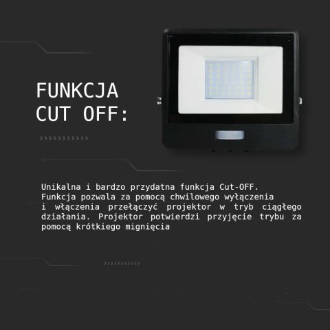Projektor LED V-TAC 30W SAMSUNG CHIP Czujnik Ruchu Czarny Z MUFĄ VT-138S 3000K 2340lm 5 Lat Gwarancji
