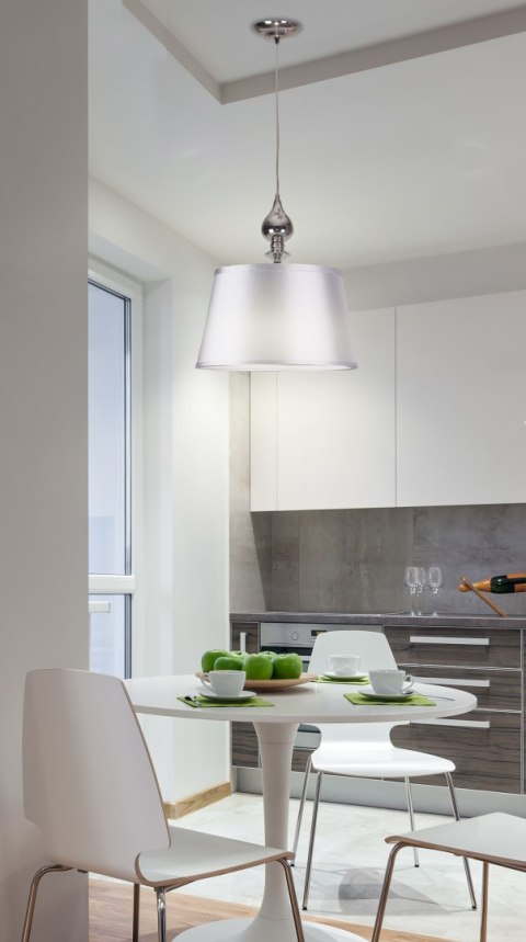 PRIMA LAMPA WISZĄCA CHROMOWY 1X60 E27 ABAŻUR SREBRNY PRIMA LAMPA WISZĄCA CHROMOWY 1X60 E27 ABAŻUR SREBRNY