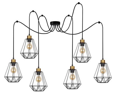 Primo p lampa wisząca czarny+złoty 6x60w e27 klosz czarny Primo p lampa wisząca czarny+złoty 6x60w e27 klosz czarny