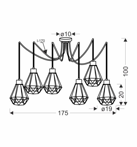 Primo p lampa wisząca czarny+złoty 6x60w e27 klosz czarny Primo p lampa wisząca czarny+złoty 6x60w e27 klosz czarny