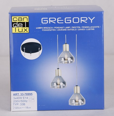 LAMPA WISZĄCA GREGORY TALERZ CZARNY BRĄZ 3X40W E14 KLOSZ DYMIONY