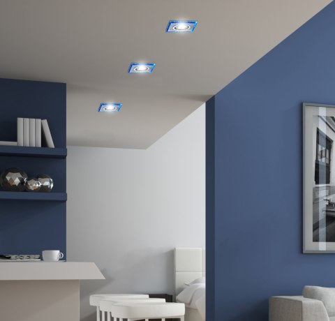 SS-22 CH/TR+BL GU10 50W+LED SMD 2 1W NIEBIESKI 230V CHROM oczko sufitowe lampa sufitowa STAŁA KWADRATOWA SZKŁO TRANSPARENTNE