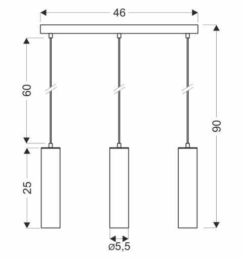 Tubo lampa wisząca czarny 3x25w gu10 klosz 25cm czarny