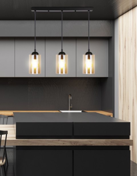 Bistro lampa wisząca czarny 3x40w e27 klosz brązowy