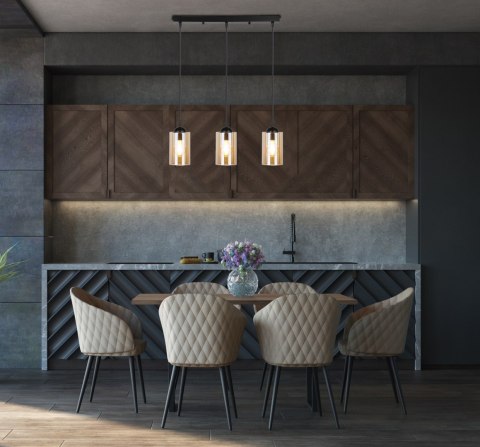 Bistro lampa wisząca czarny 3x40w e27 klosz brązowy