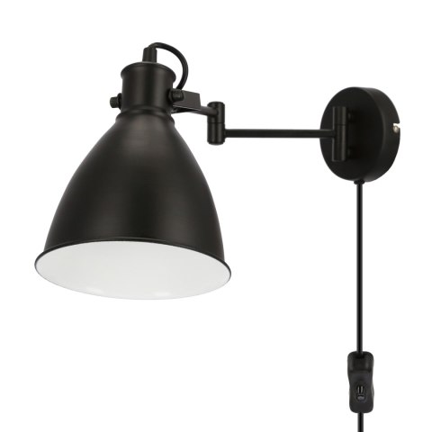 Espera lampa kinkiet 1x40w e27 czarny z przewodem przył. z wtyczką i włącznikiem