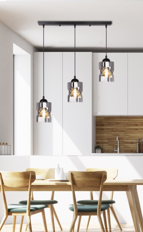 Felis lampa wisząca czarny 3x60w e27 klosz dymiony