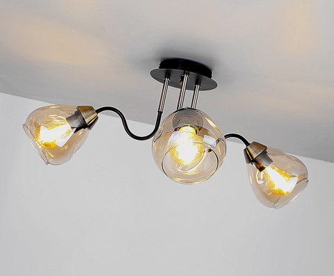 Unica lampa sufitowa czarny+złoty 3x40w e27 klosz dymiony