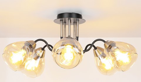 Unica lampa sufitowa czarny+złoty 5x40w e27 klosz dymiony