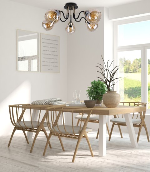 Unica lampa sufitowa czarny+złoty 5x40w e27 klosz dymiony