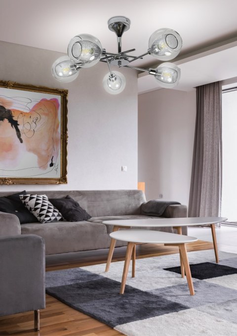 OZZO LAMPA WISZĄCA 5X40W E14 CHROM KLOSZ BEZBARWNY OZZO LAMPA WISZĄCA 5X40W E14 CHROM KLOSZ BEZBARWNY
