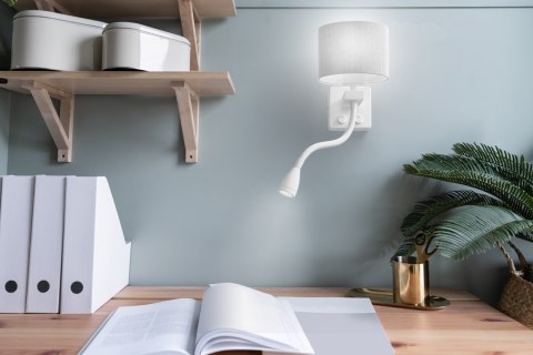POLO KINKIET 1X40W E27 + 2W LED BIAŁY ABAŻ. OKRĄGŁY SZARY