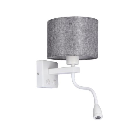 POLO KINKIET 1X40W E27 + 2W LED BIAŁY ABAŻ. OKRĄGŁY SZARY