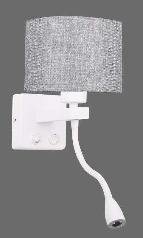 POLO KINKIET 1X40W E27 + 2W LED BIAŁY ABAŻ. OKRĄGŁY SZARY